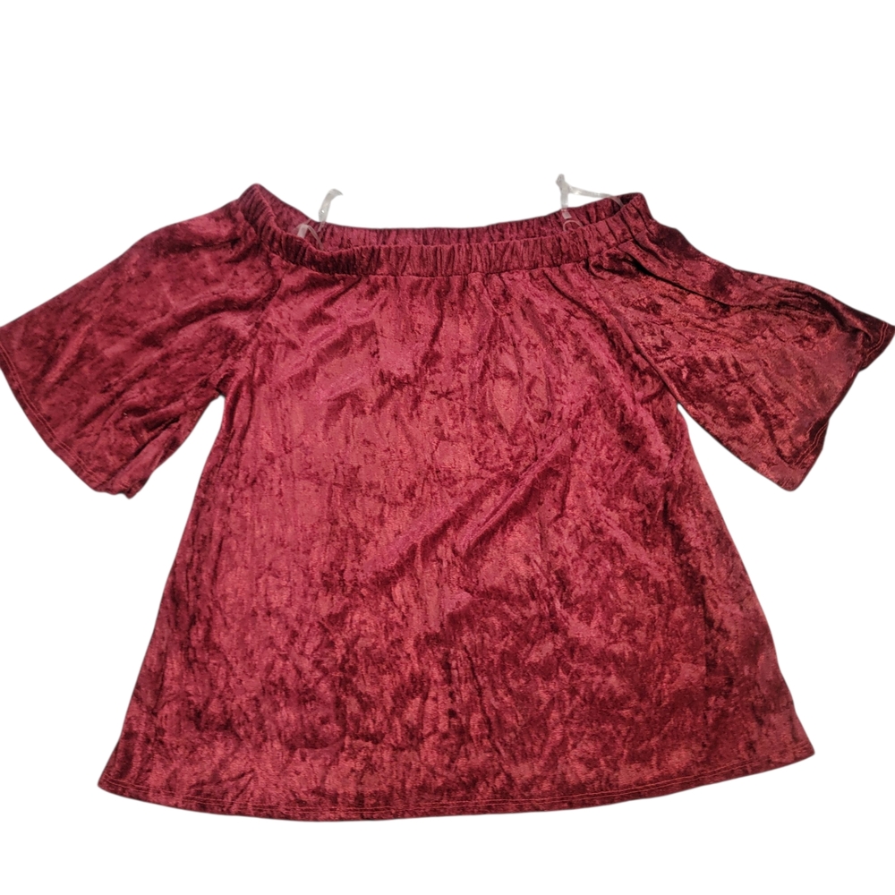 Millibon Elegant Off-Shoulder Boat Neck Velvet Top in Rich Burgandy Sz M